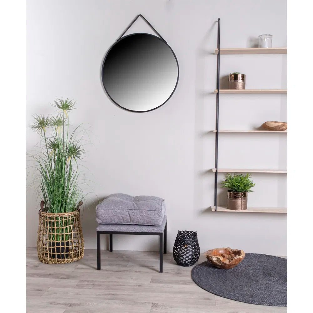 Spiegel Toreno – Miroir suspendu rond avec cadre noir (Ø60 cm)
