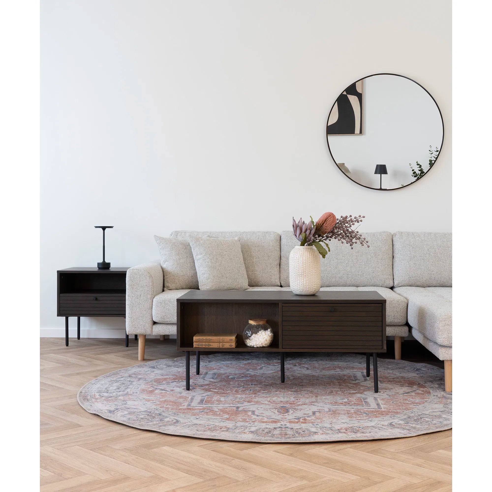 Spiegel Cirano – design rond avec cadre en aluminium noir (Ø60 cm)