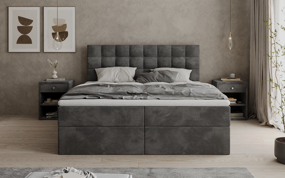 Lit boxspring Como en Côtelé avec rangement