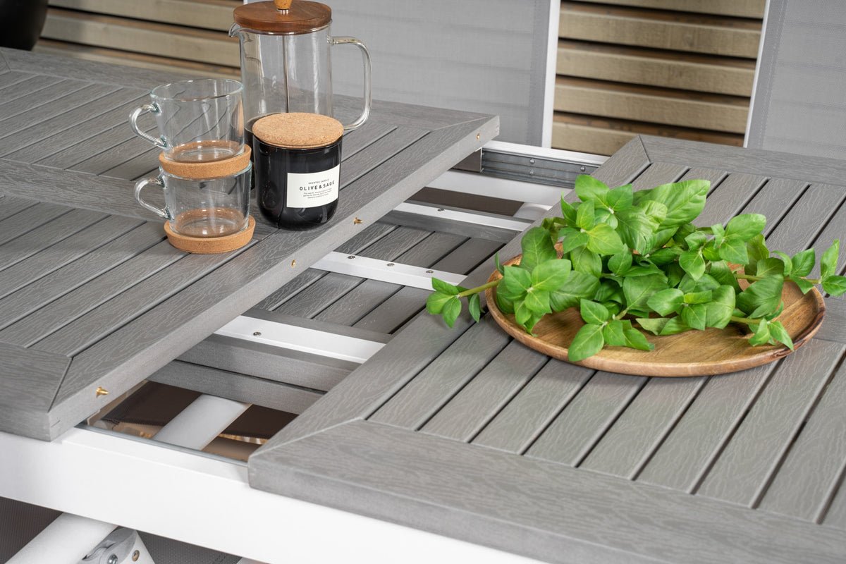 Table à manger de jardin Ravello - Extensible de 152 à 210 cm avec structure en aluminium blanc