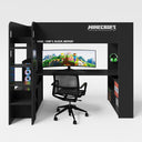 Lit mezzanine gaming Minecraft BaseCamp avec bureau et étagère