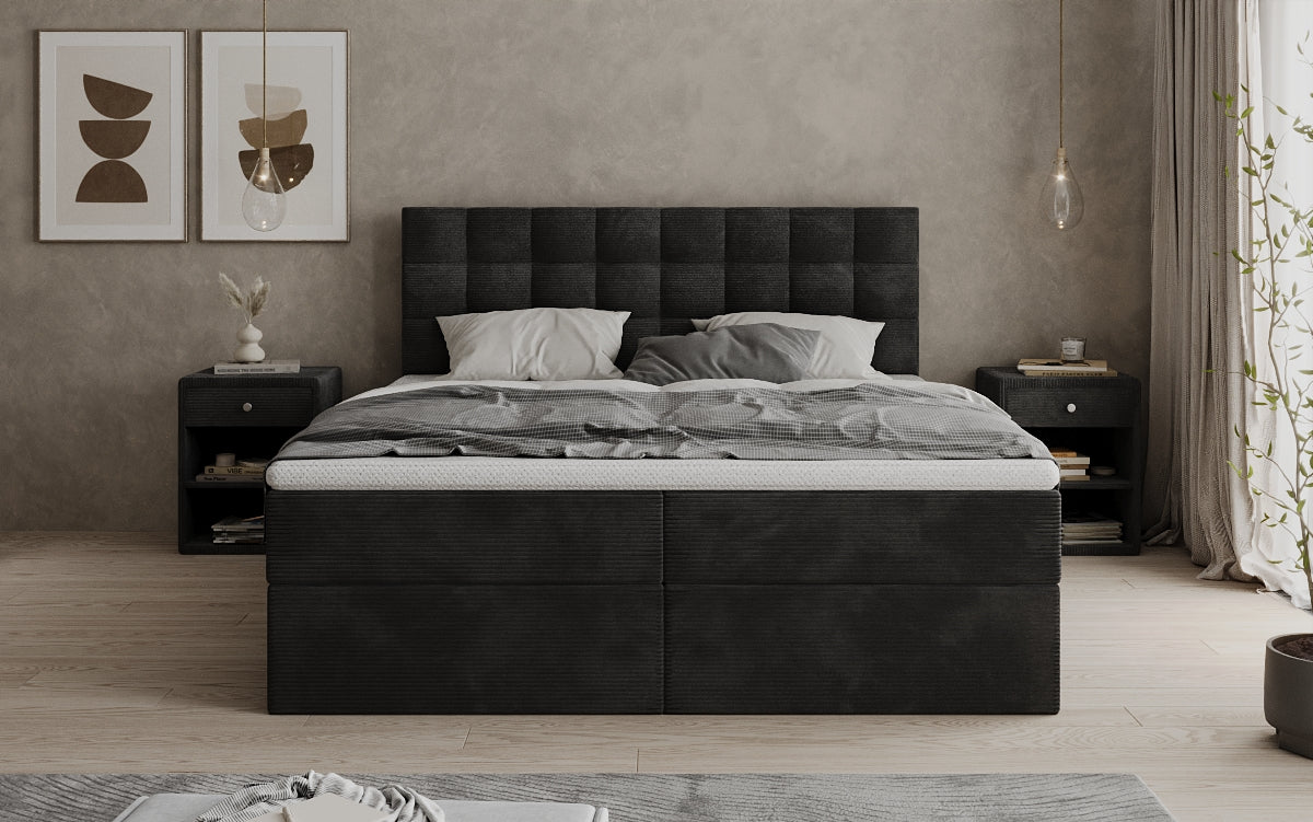 Lit boxspring Como en Côtelé avec rangement