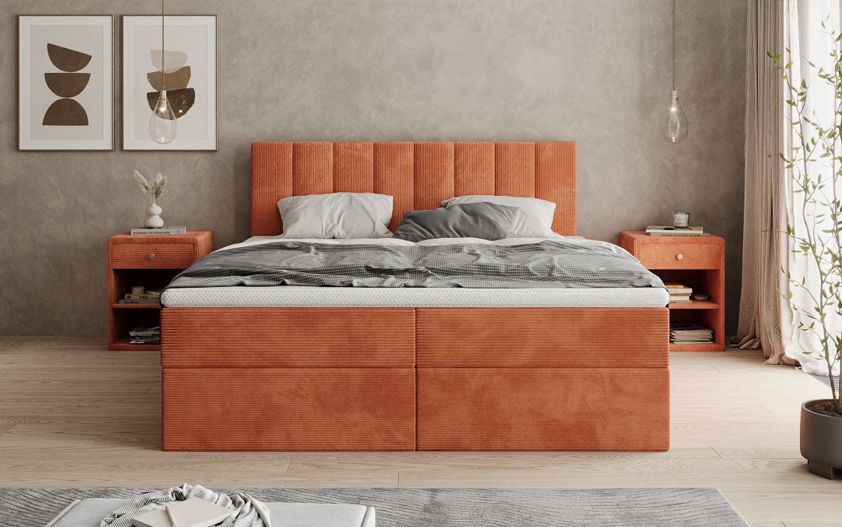 Lit boxspring Sofia en Côtelé avec espace de rangement
