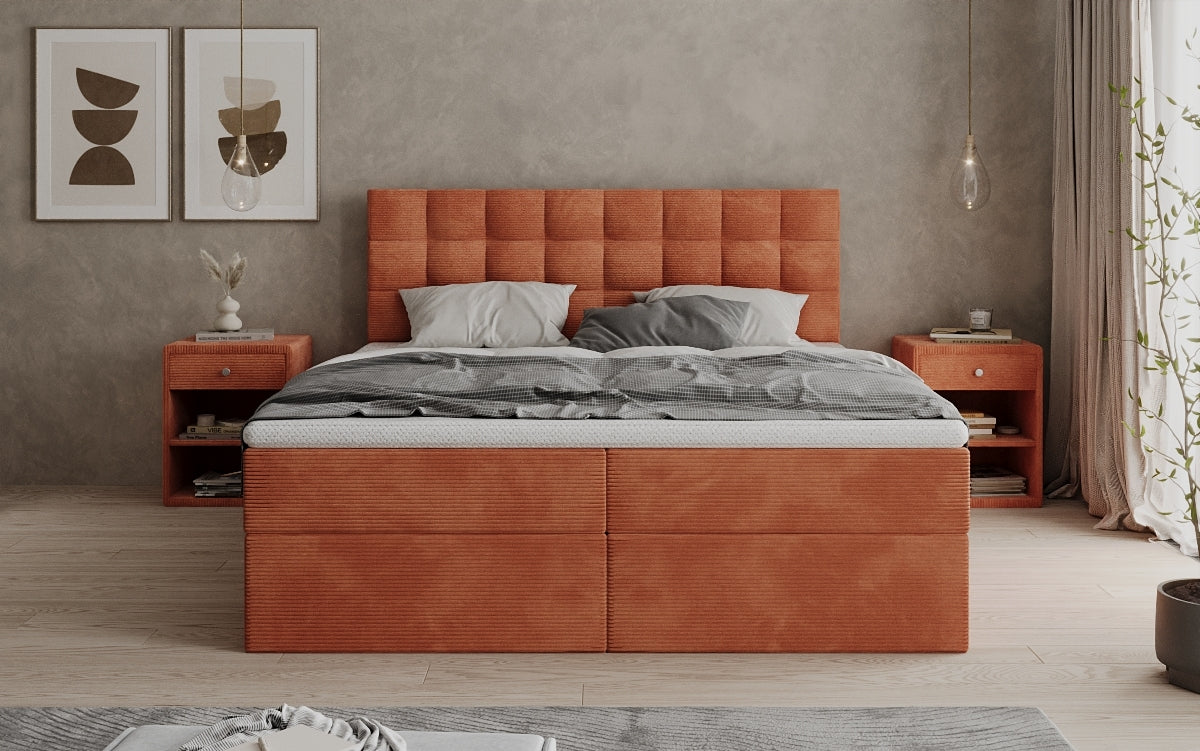 Lit boxspring Como en Côtelé avec rangement