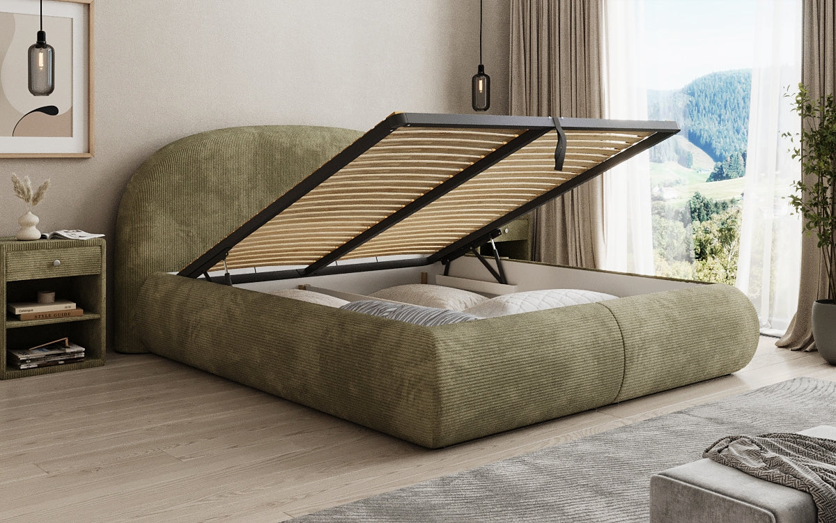 Lit rembourré design Loop en Côtelé avec rangement