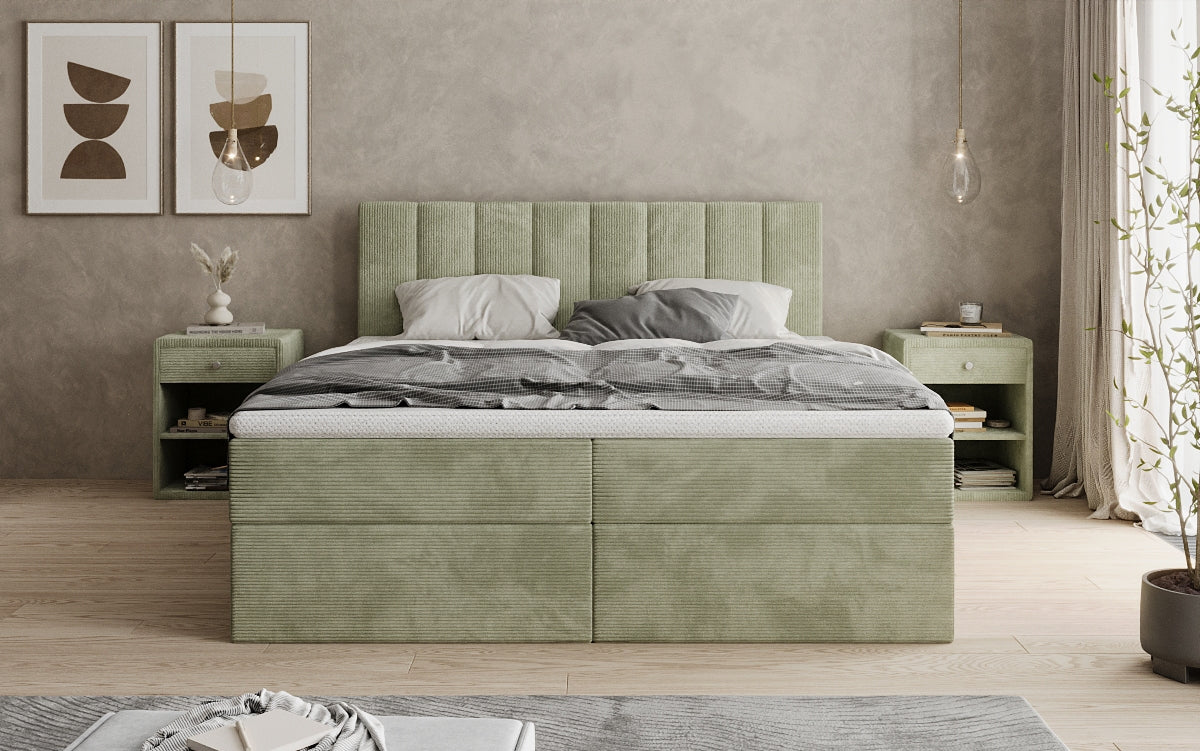 Lit boxspring Sofia en Côtelé avec espace de rangement
