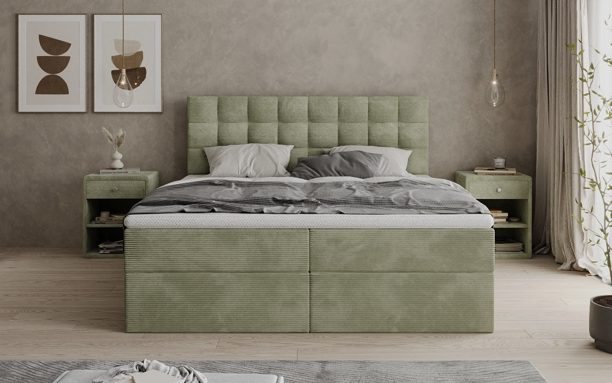 Lit boxspring Como en Côtelé avec rangement