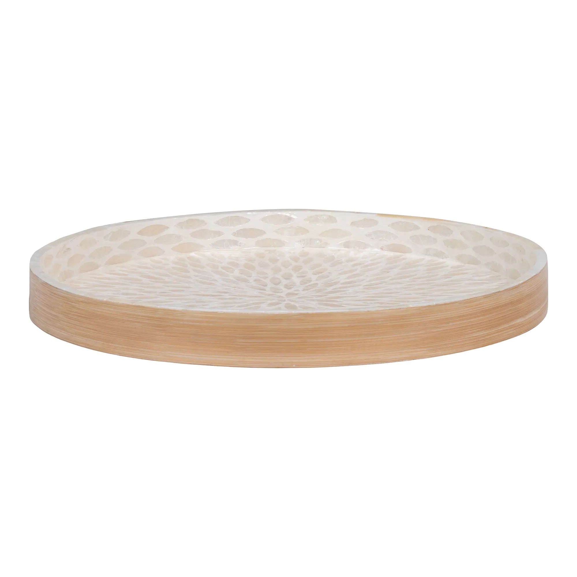 Plateau « Mavira » – Design rond en bambou avec surface en capiz