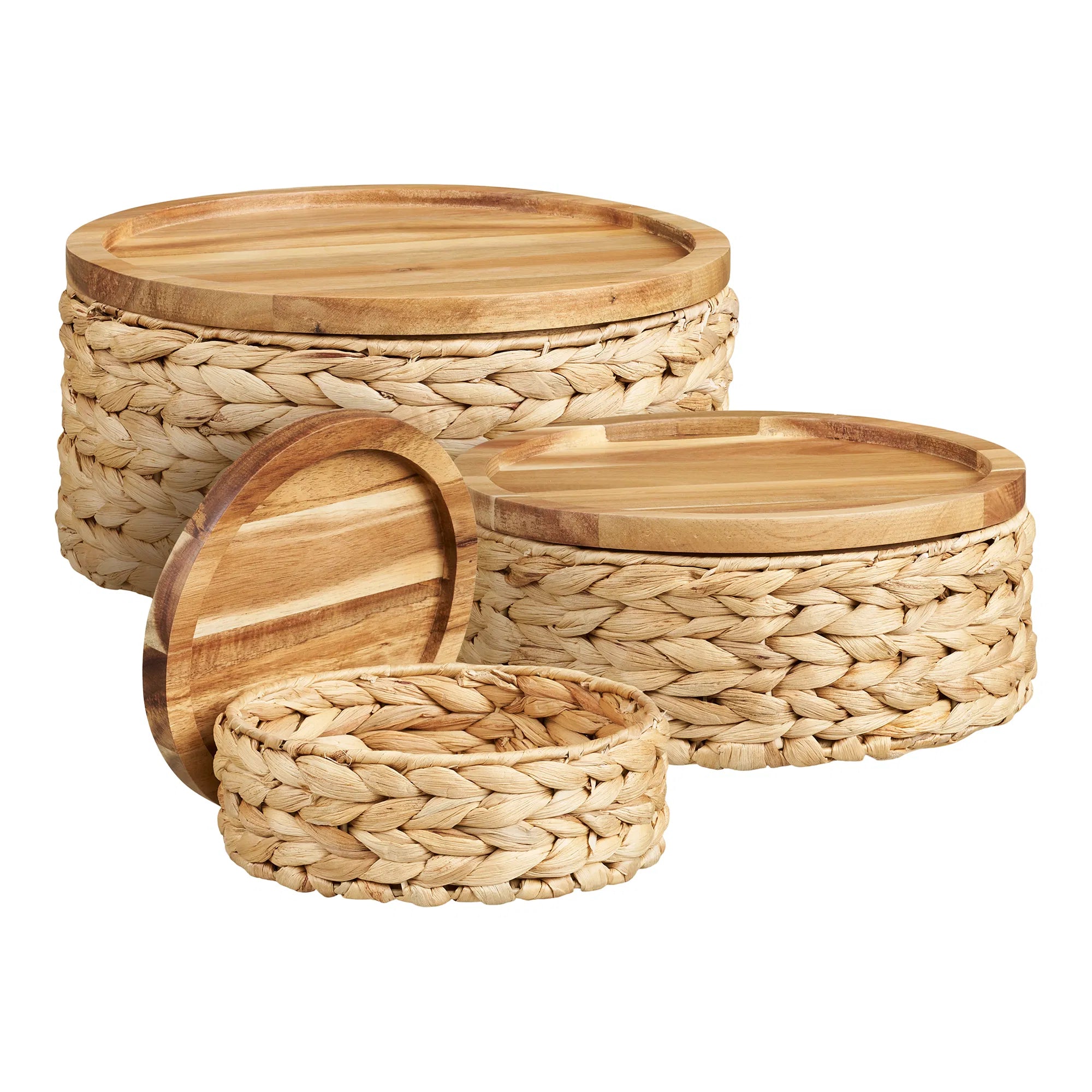 Paniers de rangement Vardina - fabriqués en jacinthe d'eau avec couvercle (lot de 3)