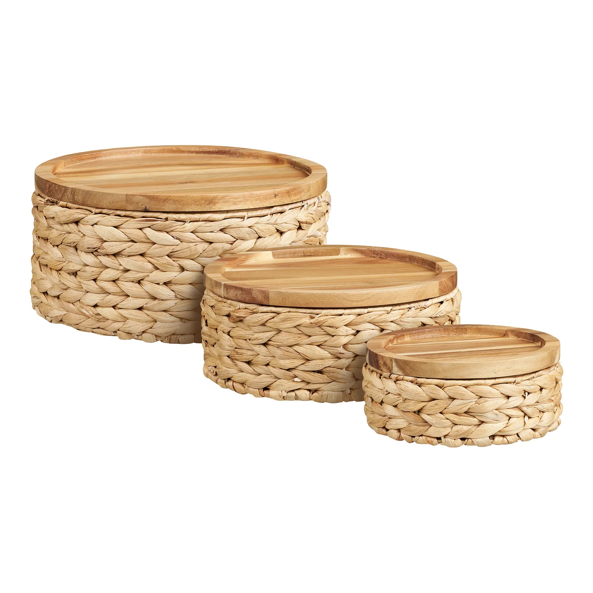 Paniers de rangement Vardina - fabriqués en jacinthe d'eau avec couvercle (lot de 3)