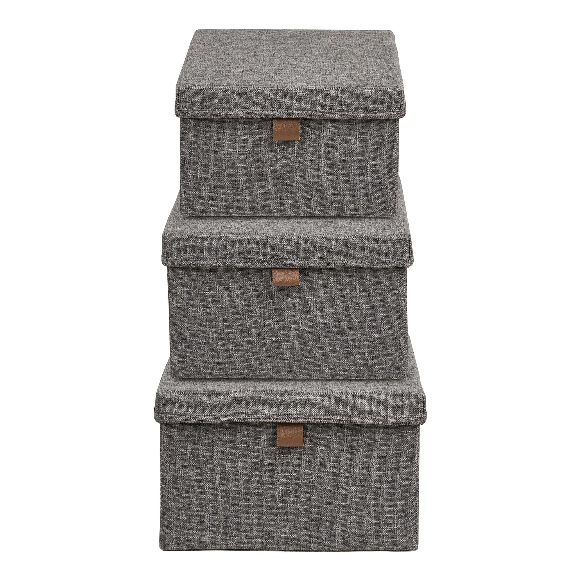 Boîte de rangement Velmoria - en gris avec couvercle (lot de 3)