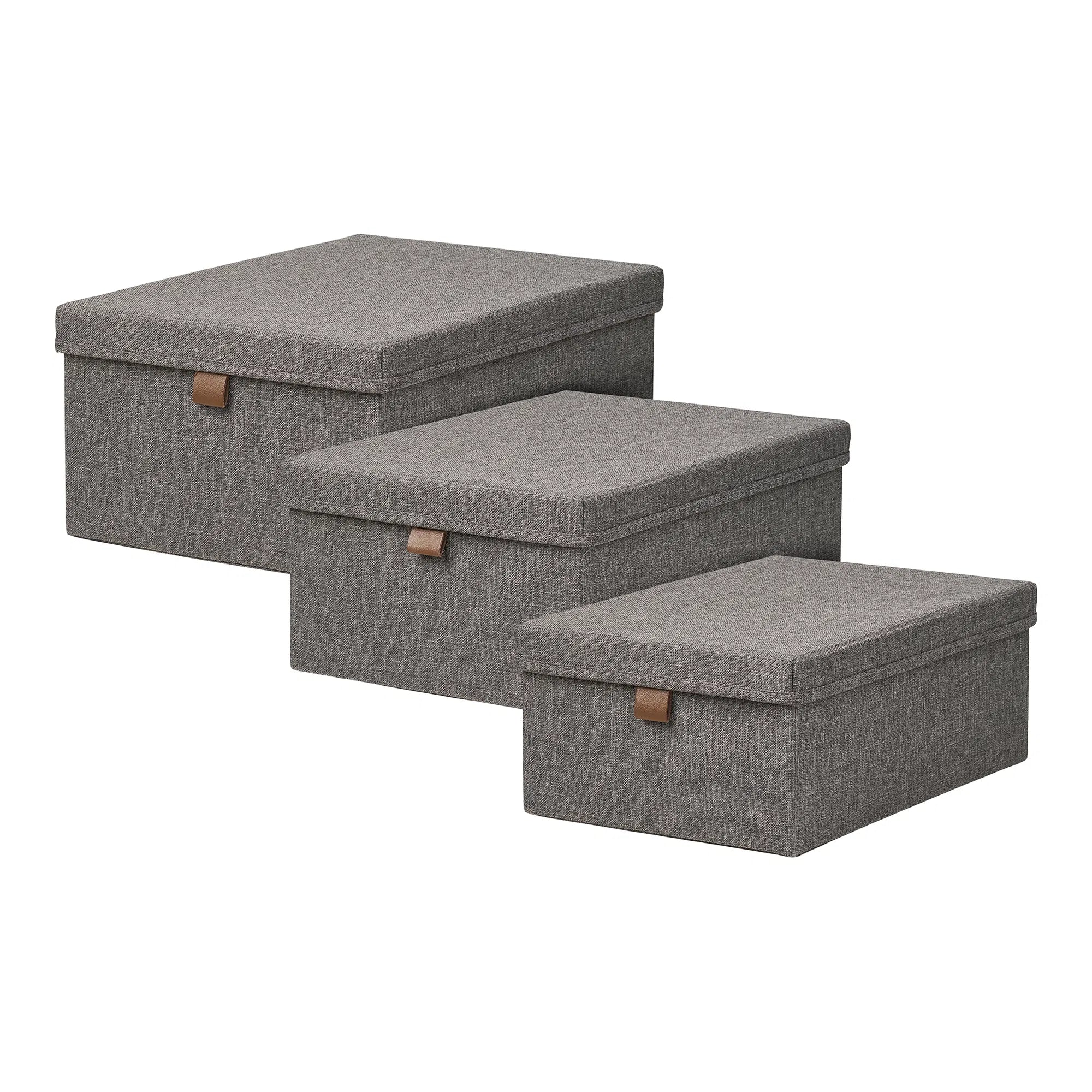 Boîte de rangement Velmoria - en gris avec couvercle (lot de 3)