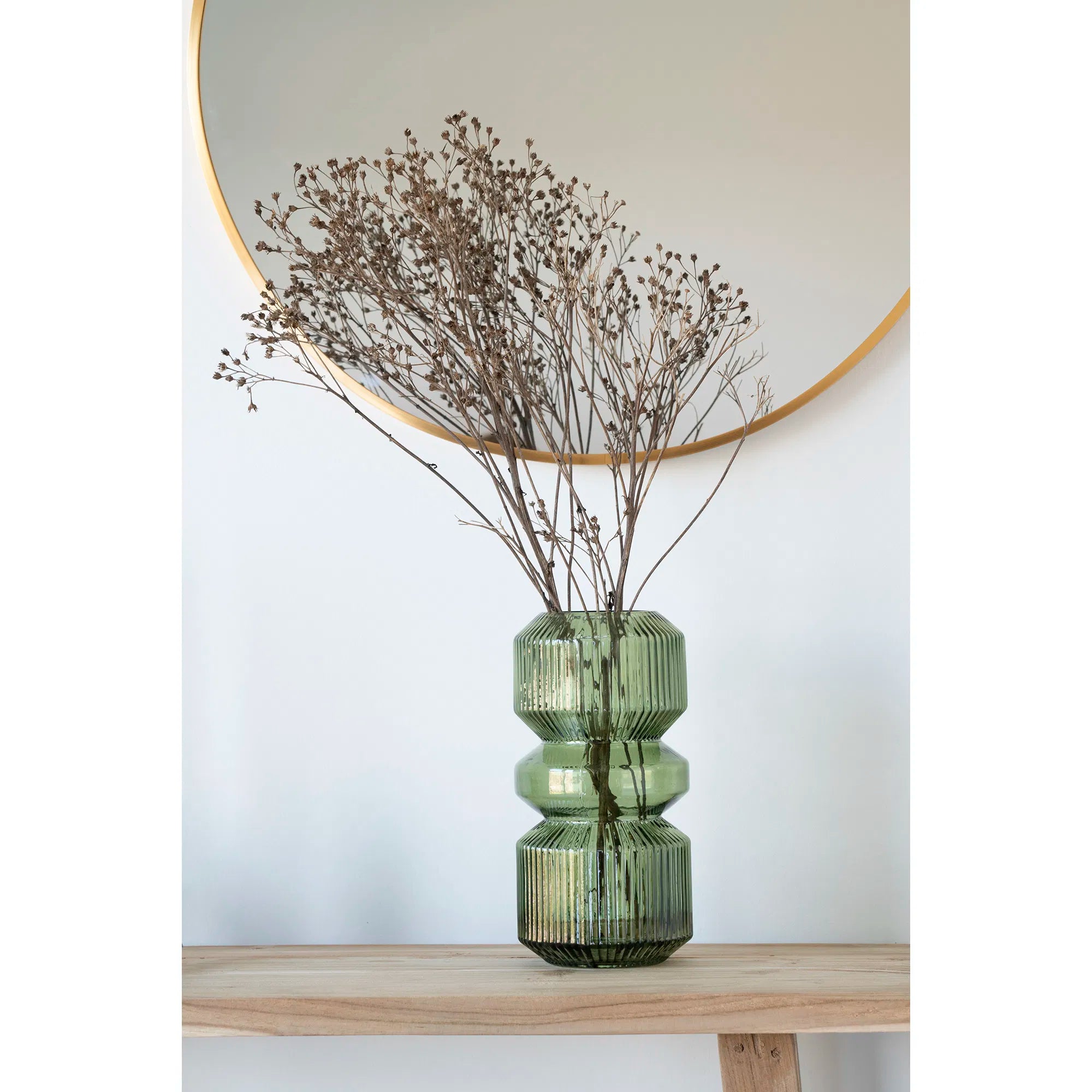 Vase « Verdania » en verre vert cannelé