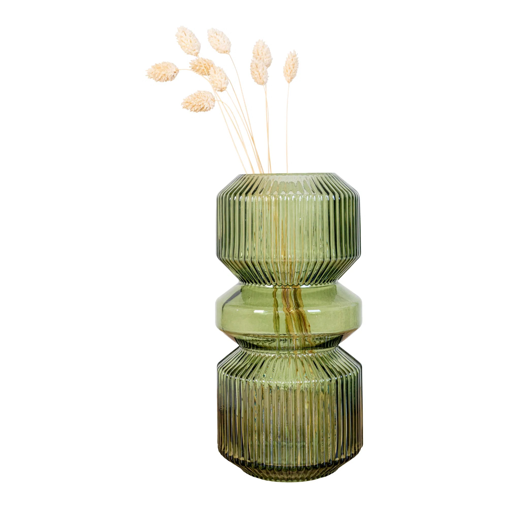 Vase « Verdania » en verre vert cannelé