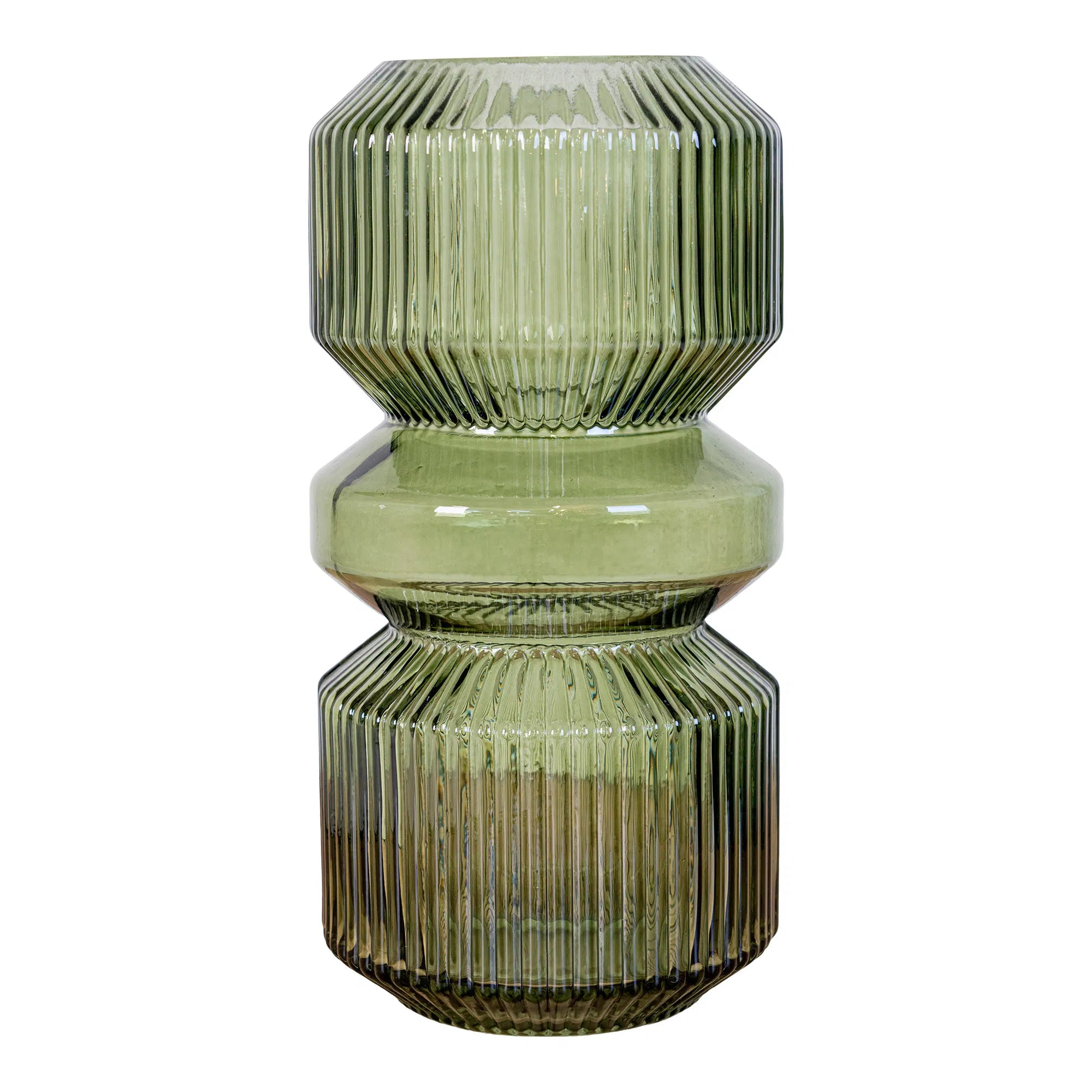 Vase « Verdania » en verre vert cannelé
