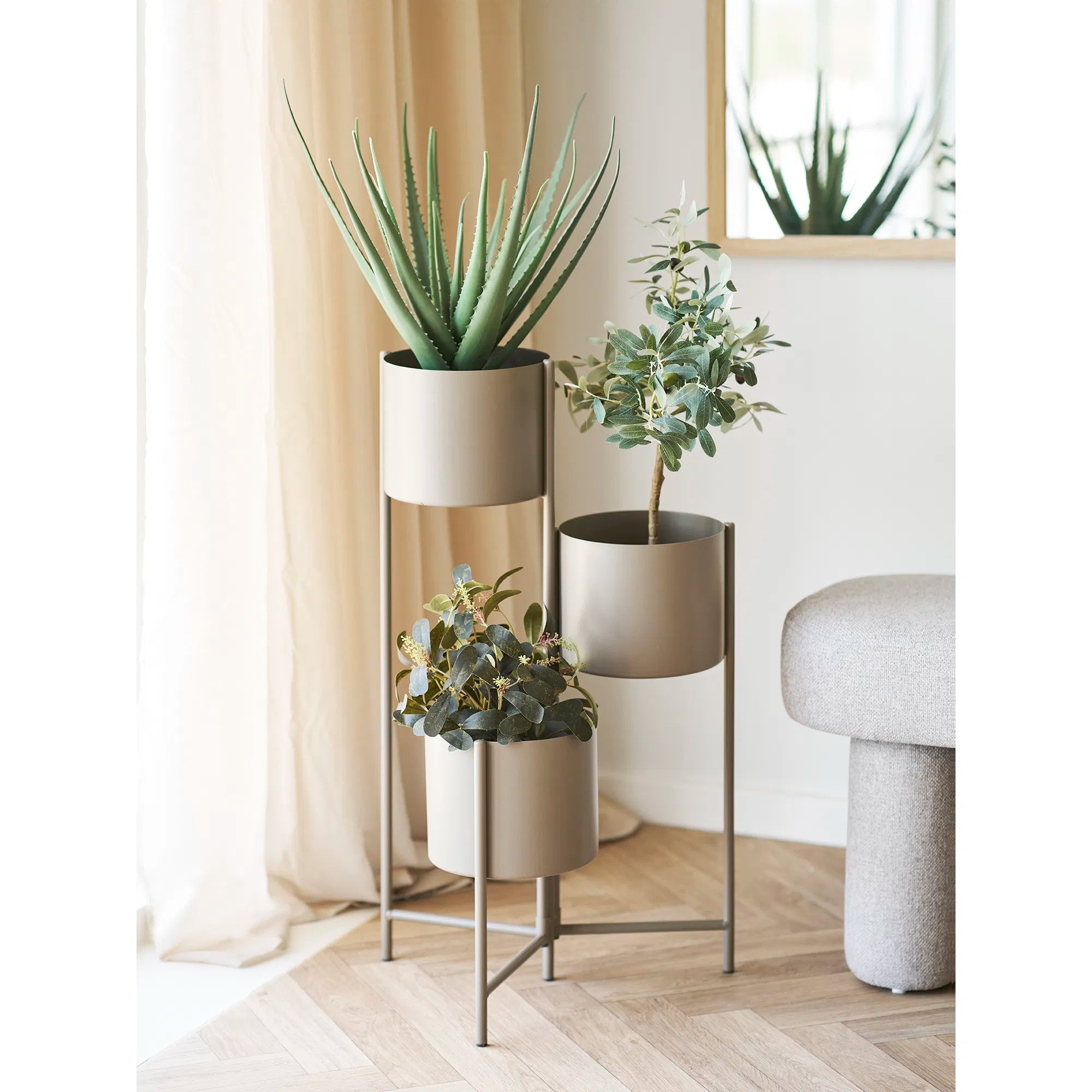 Pot de fleurs « Marven » – acier laqué Marron avec design moderne en 3 parties