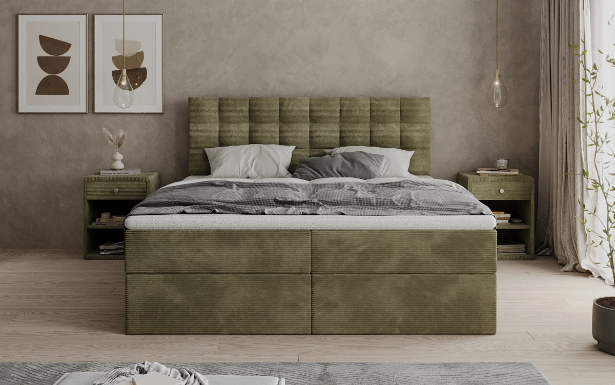 Lit boxspring Como en Côtelé avec rangement