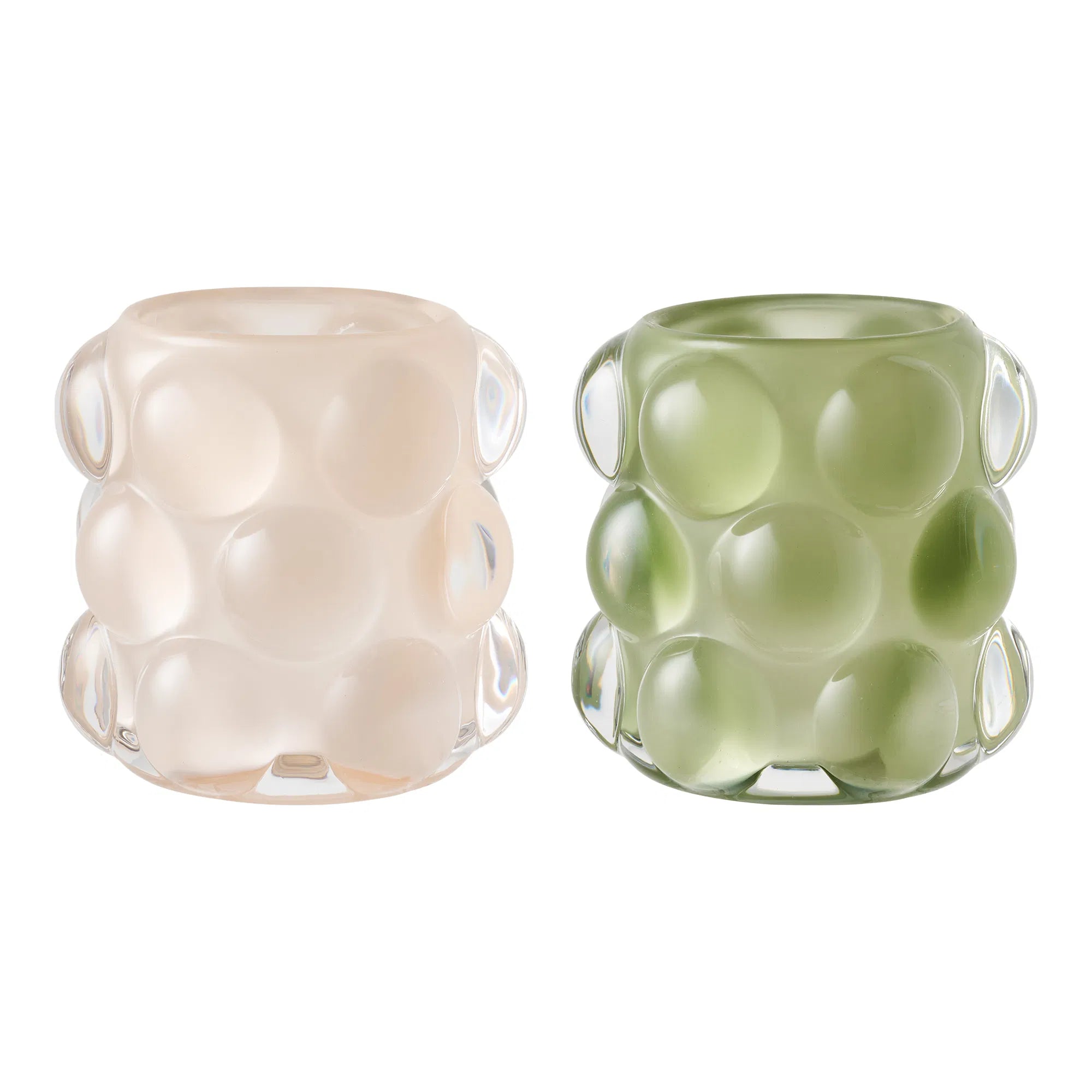 Ensemble de porte-bougies « Bolla Duo » – Verre en Beige & Vert (lot de 2)