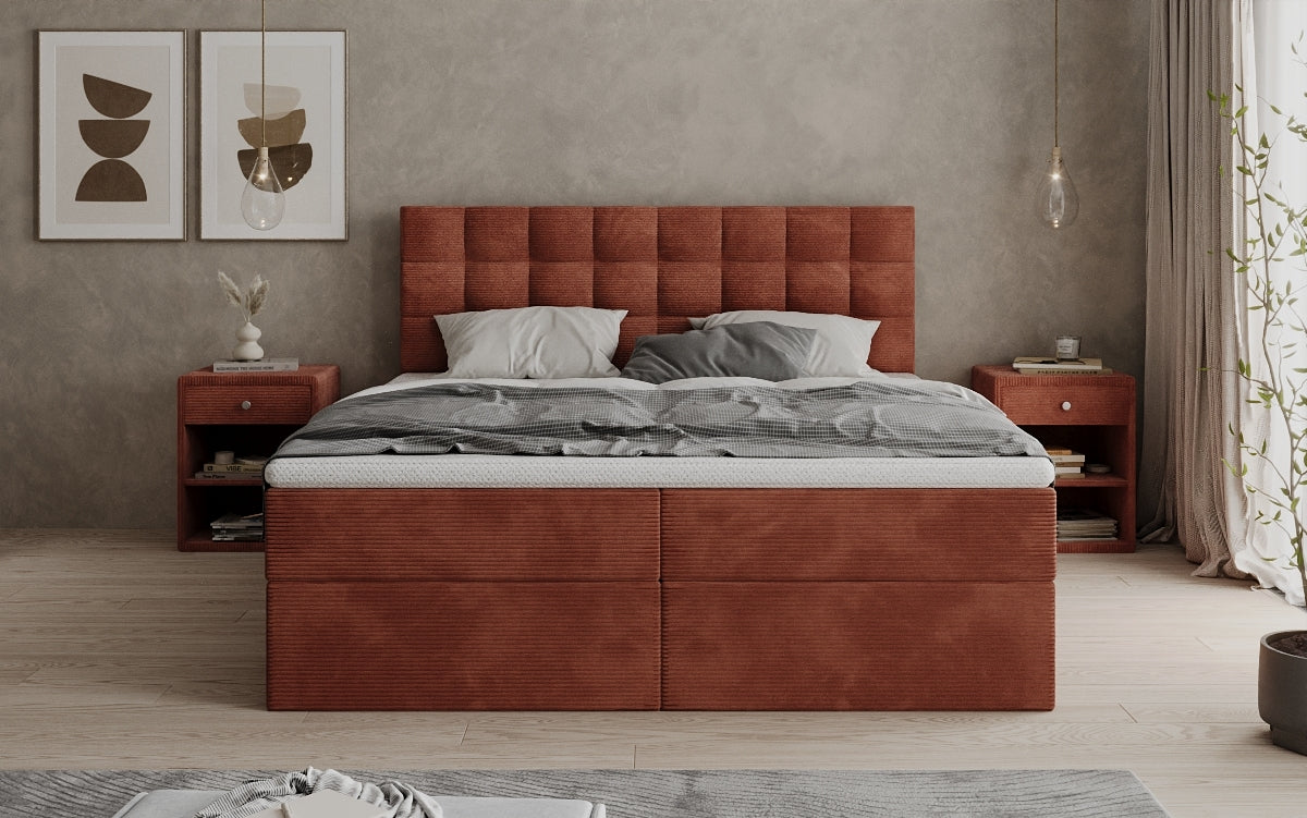 Lit boxspring Como en Côtelé avec rangement