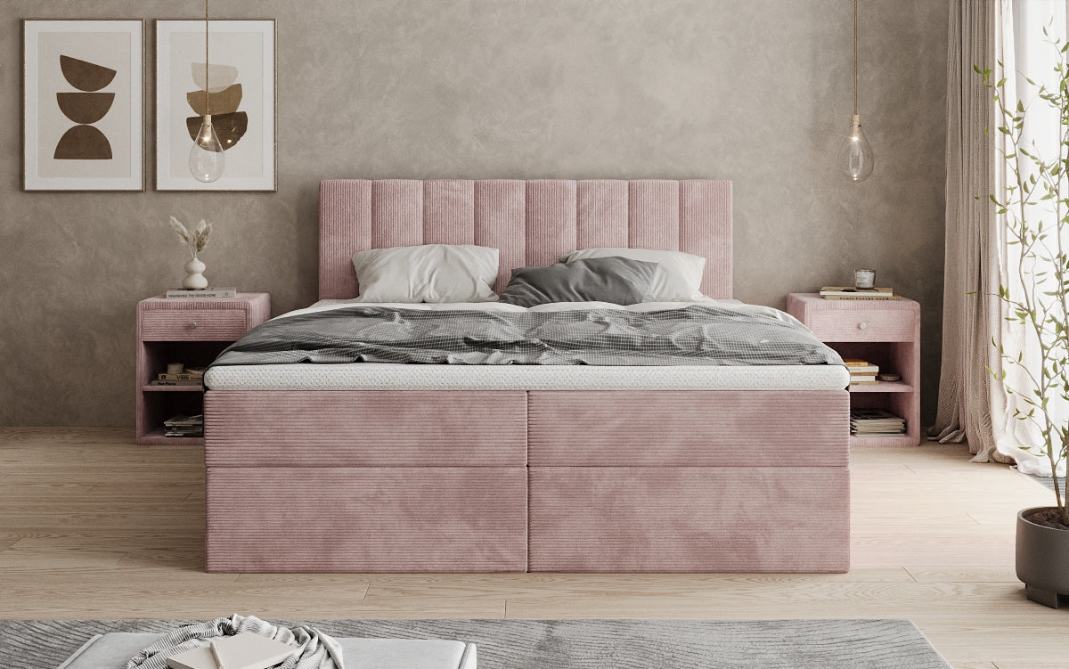 Lit boxspring Sofia en Côtelé avec espace de rangement