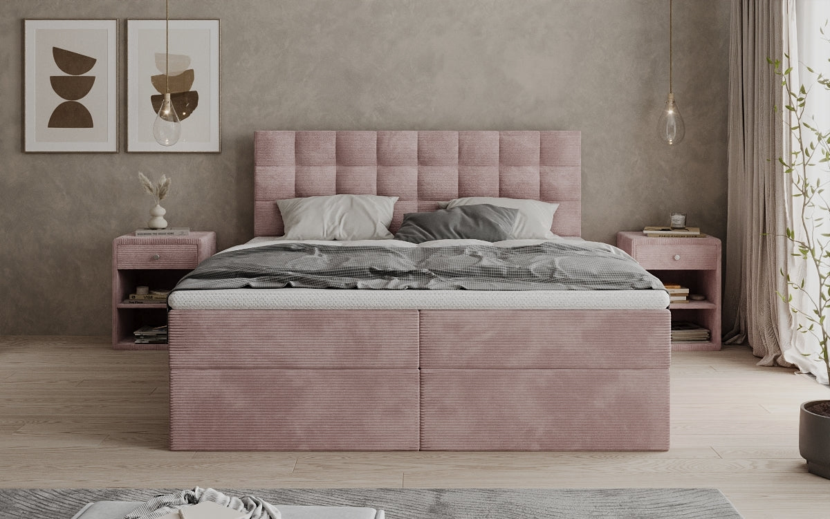 Lit boxspring Como en Côtelé avec rangement
