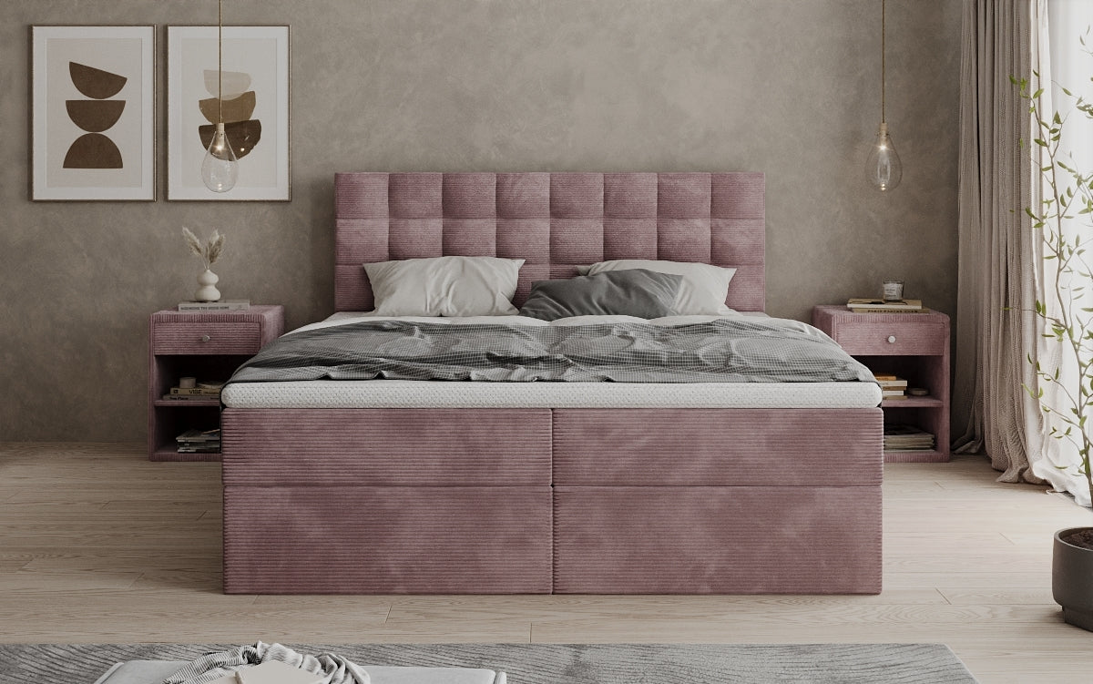 Lit boxspring Como en Côtelé avec rangement
