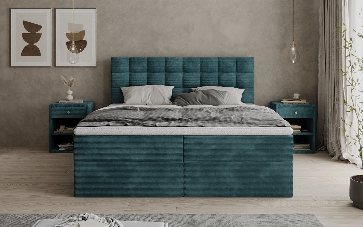 Lit boxspring Como en Côtelé avec rangement