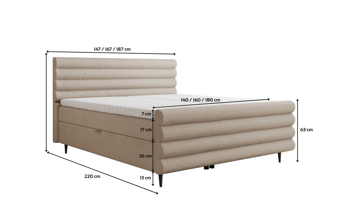 Boxspringbett Tubo in Strukturstoff mit Stauraum