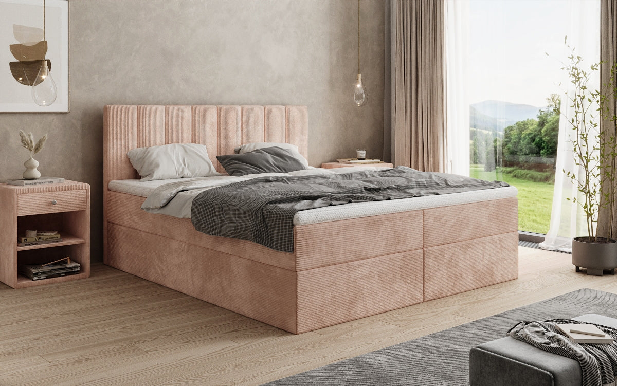 Lit boxspring Sofia en Côtelé avec espace de rangement