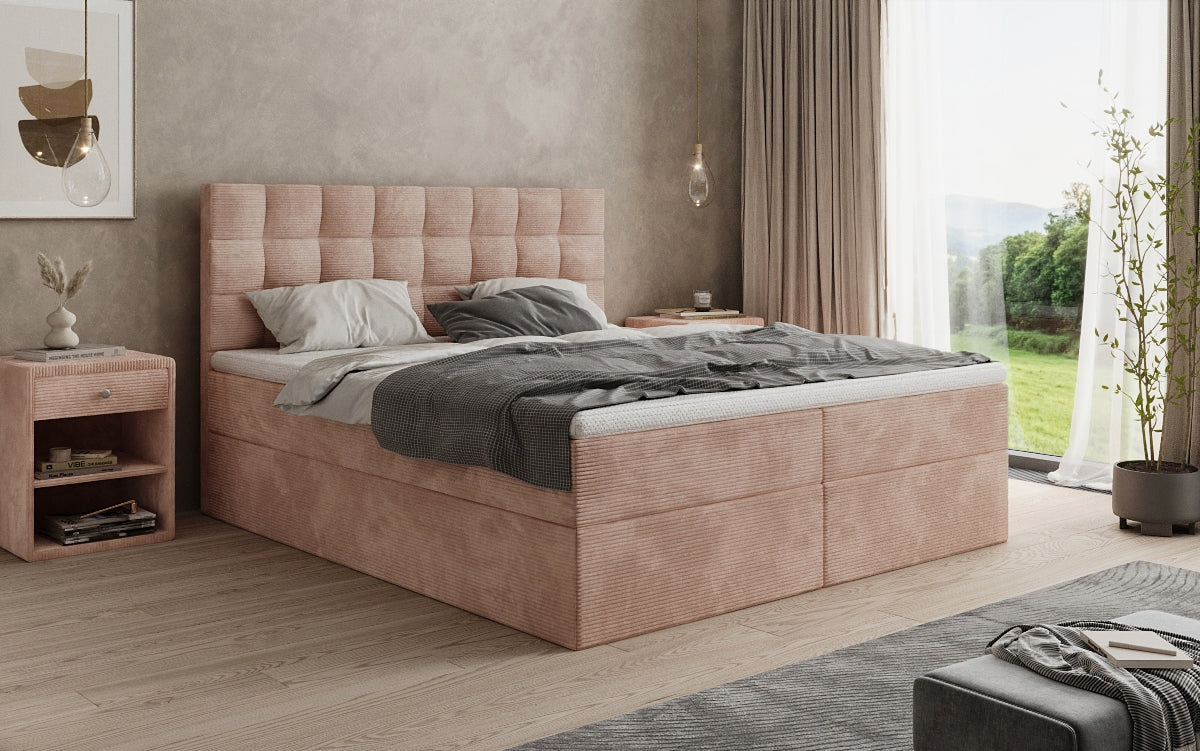 Lit boxspring Como en Côtelé avec rangement