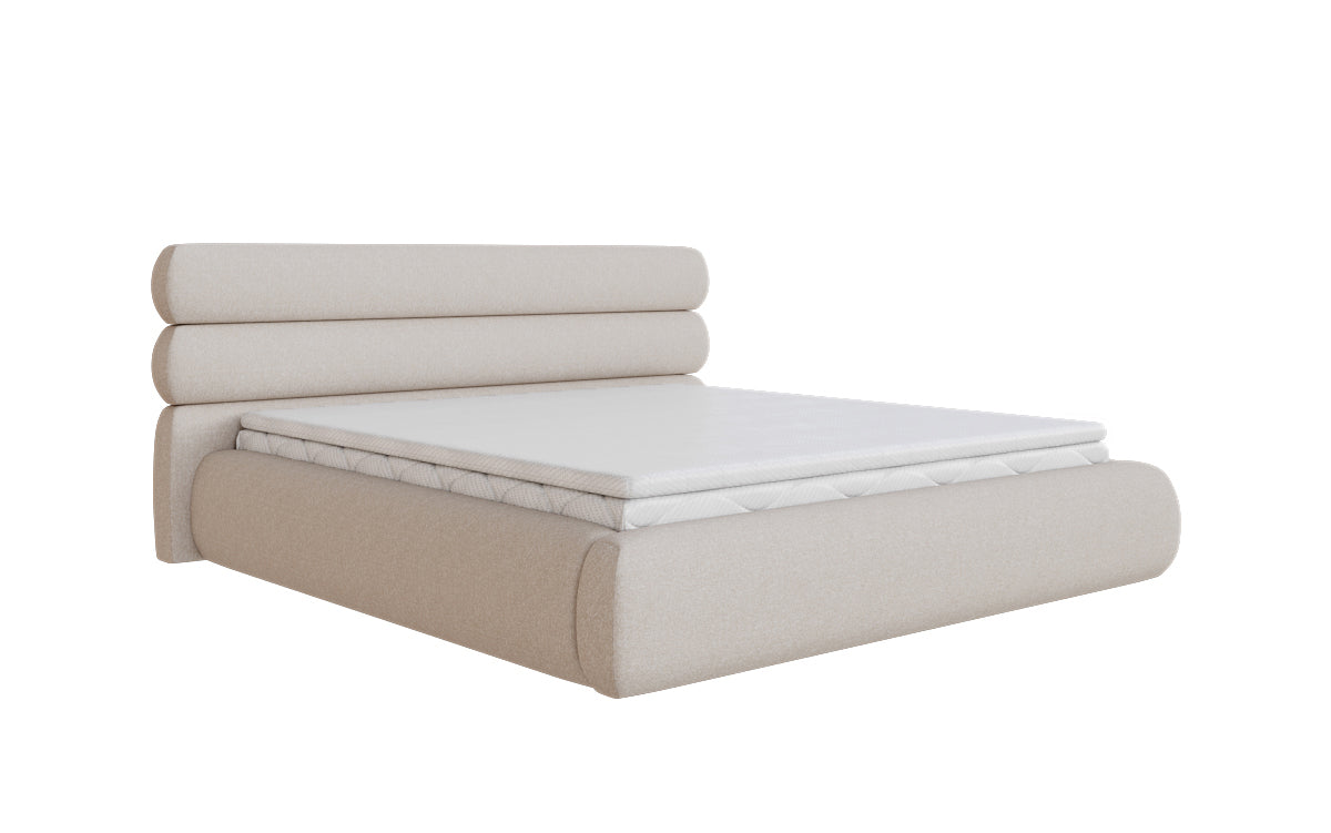 Lit rembourré design Joline en tissu structuré avec espace de rangement