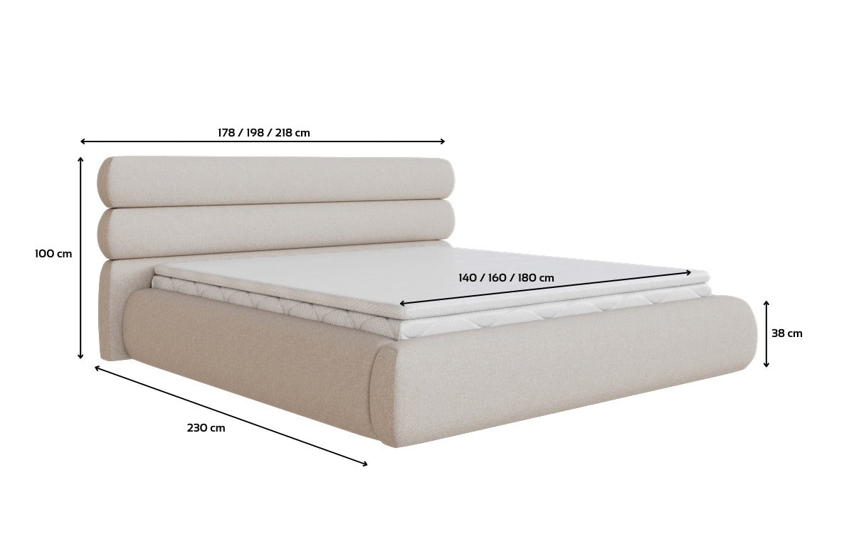 Lit rembourré design Joline en tissu structuré avec espace de rangement
