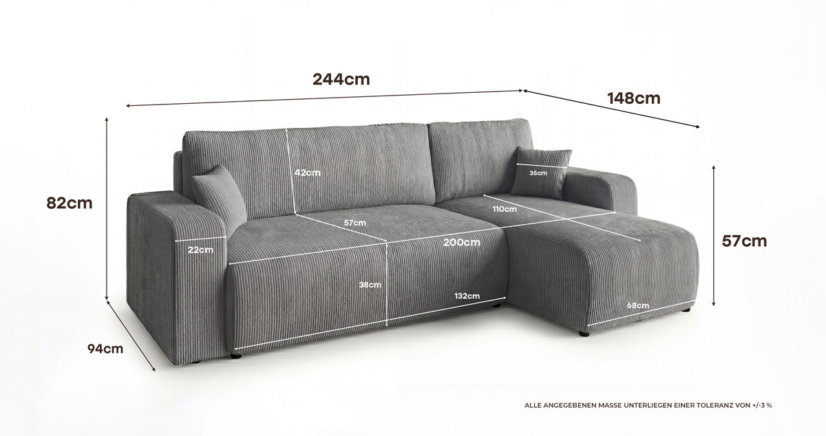 Canapé design Calva avec fonction couchage et pliage en Côtelé