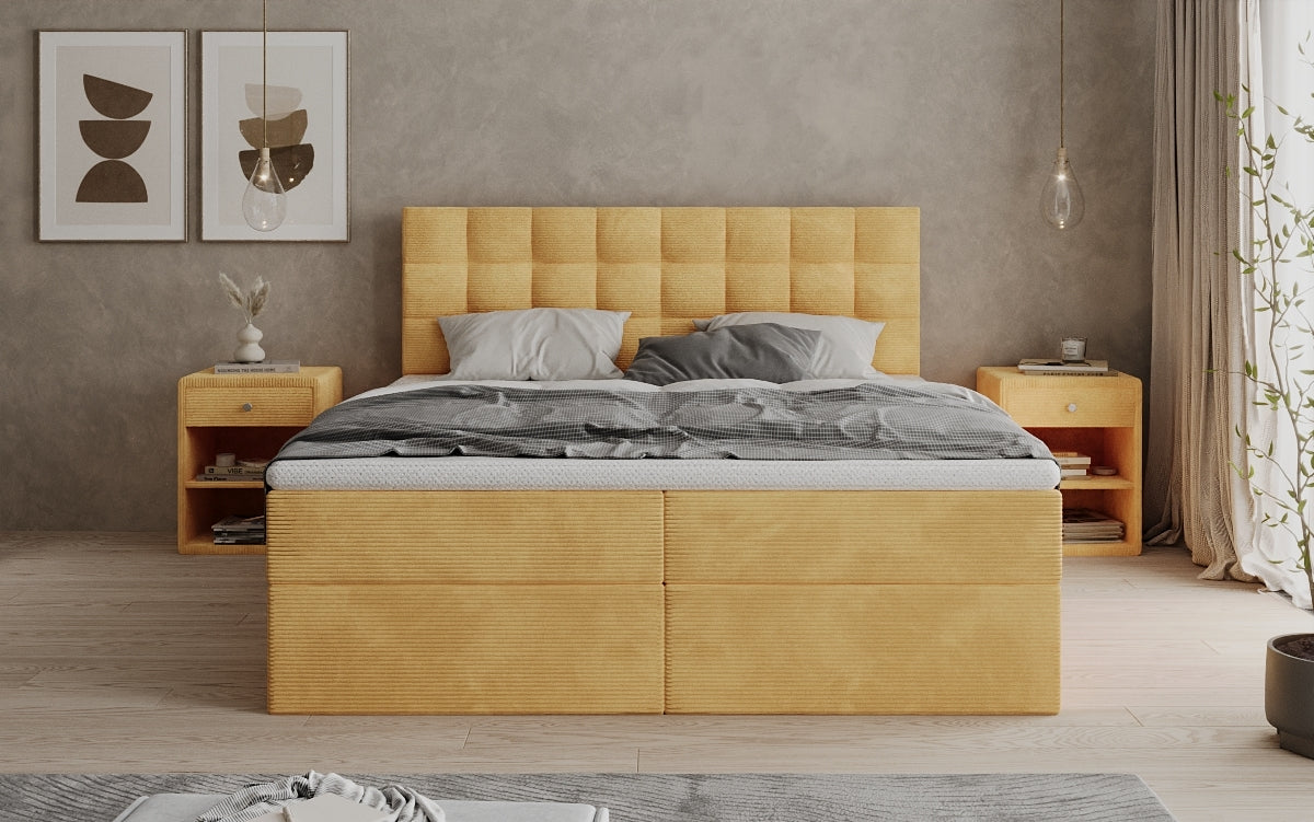 Lit boxspring Como en Côtelé avec rangement