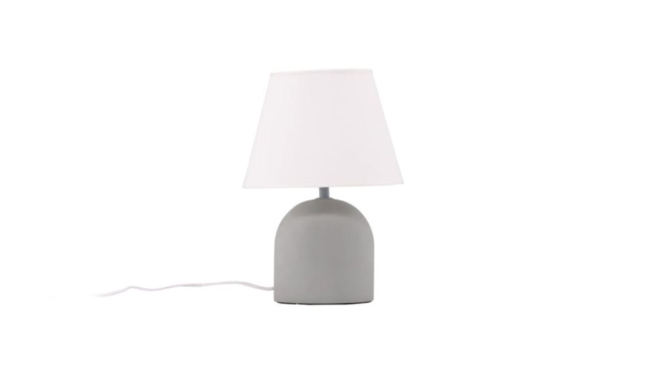 Lampe de table « Stenljus » – pied en béton gris mat avec abat-jour en lin blanc