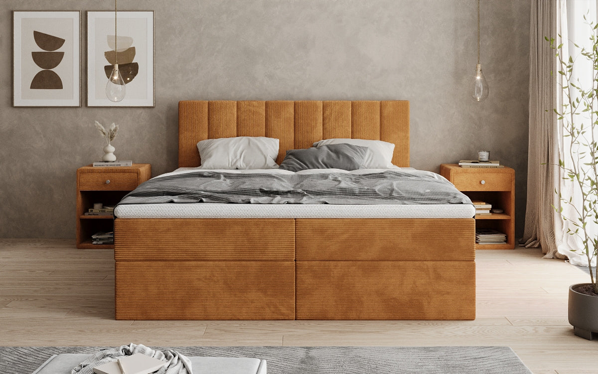 Lit boxspring Sofia en Côtelé avec espace de rangement