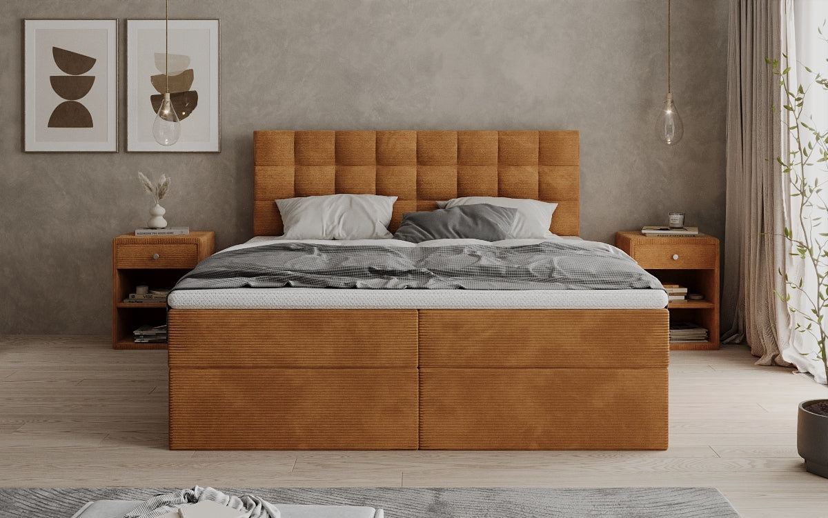 Lit boxspring Como en Côtelé avec rangement