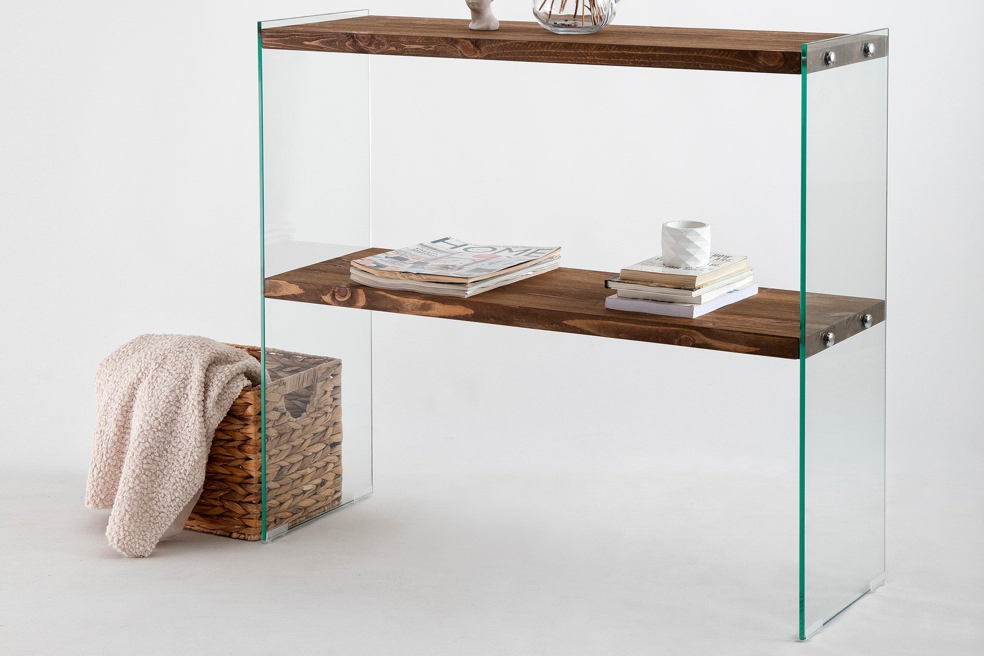 Commode design Kirano - Structure en verre avec bois de pin