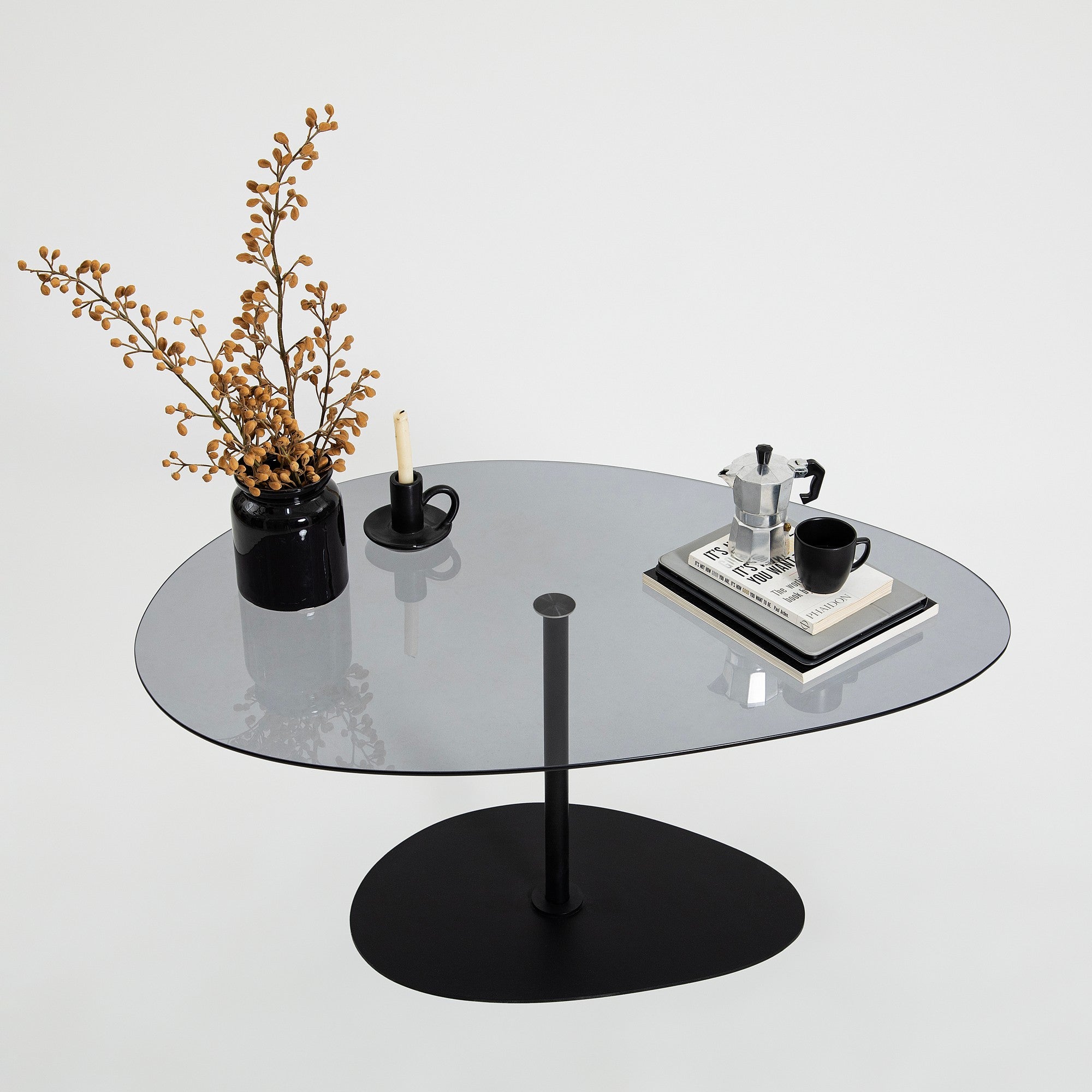 Table basse Dovira - avec plateau en verre et structure en métal noir