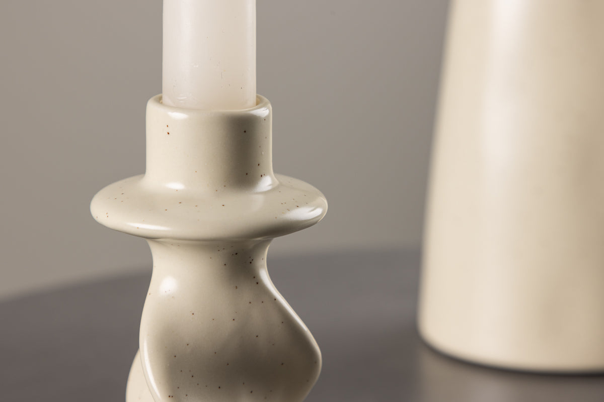 Bougeoir Medelin - Ø6 cm en grès de couleur Beige