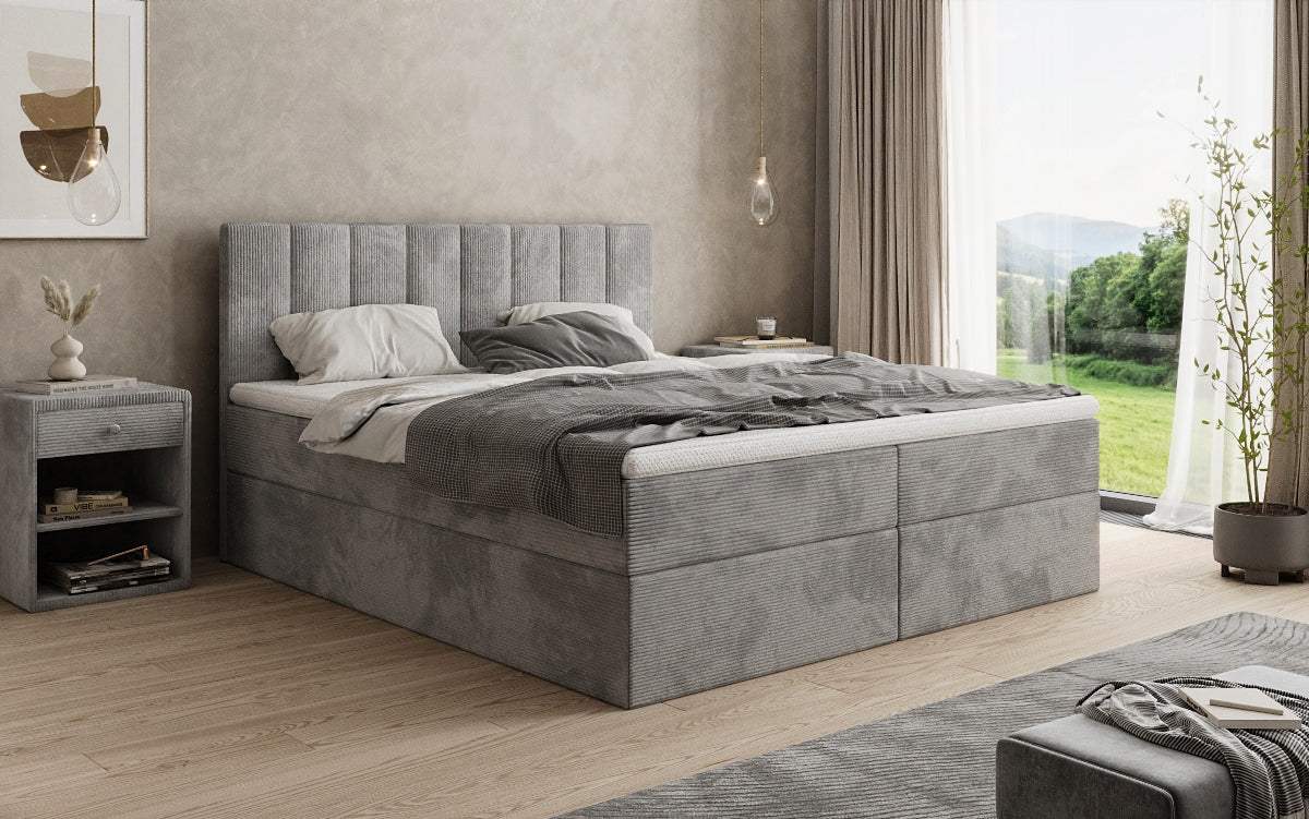 Lit boxspring Sofia en Côtelé avec espace de rangement