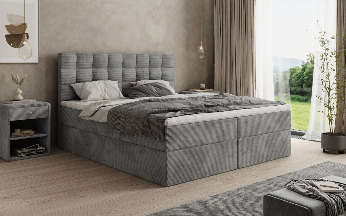 Lit boxspring Como en Côtelé avec rangement