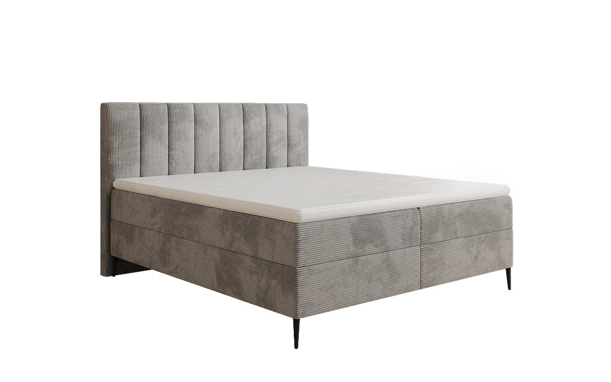 Lit boxspring Lucca en Côtelé avec rangement et pieds
