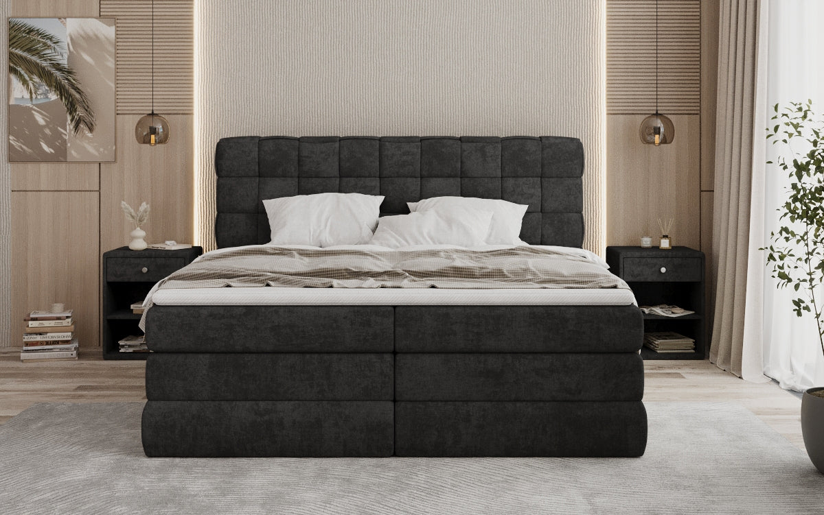 Lit boxspring Trama avec espace de rangement en Tissu