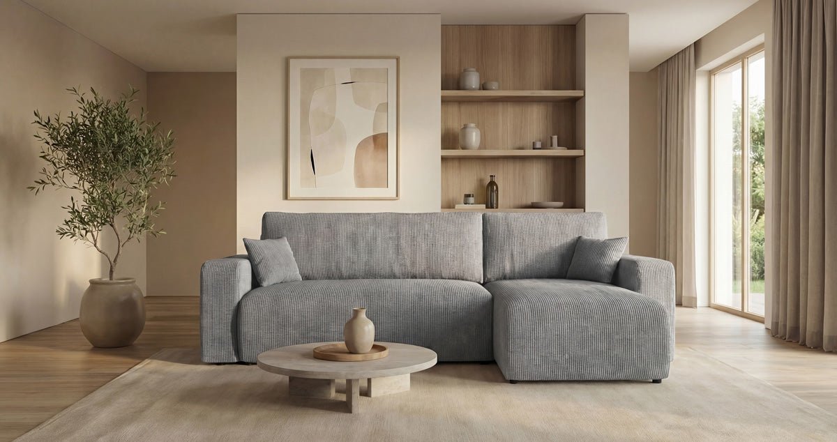 Canapé design Calva avec fonction couchage et pliage en Côtelé