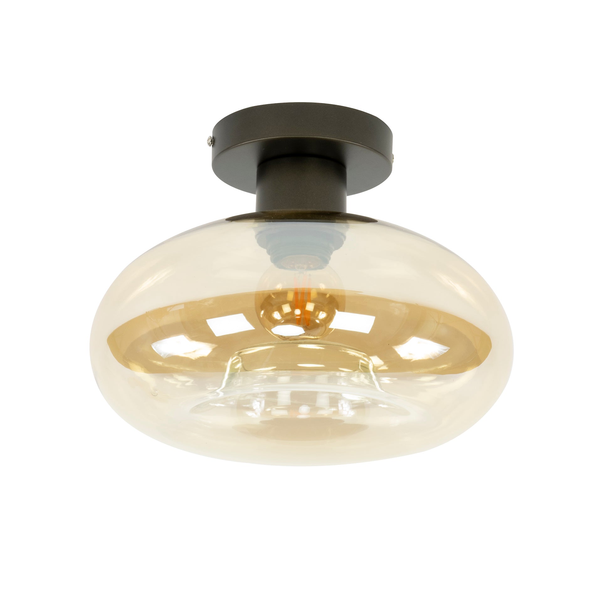 Plafonnier « Amberis » – Luminaire rond en verre à effet ambre