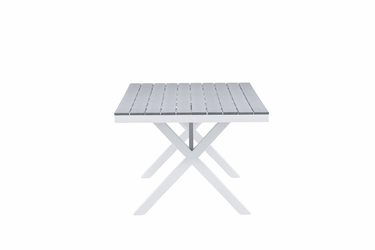 Table de jardin Lumari - table à manger rectangulaire blanc-gris en Aintwood et aluminium