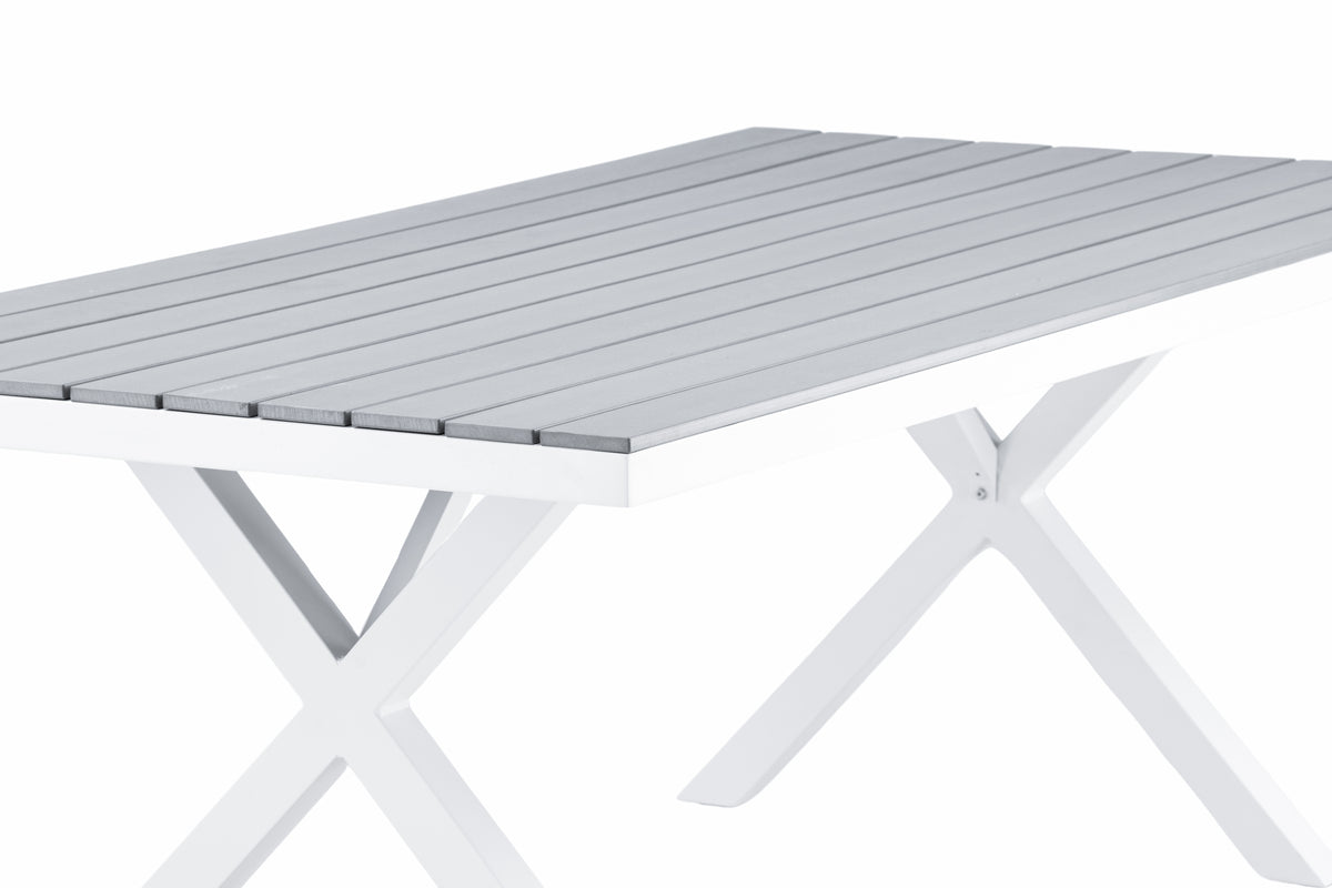 Table de jardin Lumari - table à manger rectangulaire blanc-gris en Aintwood et aluminium