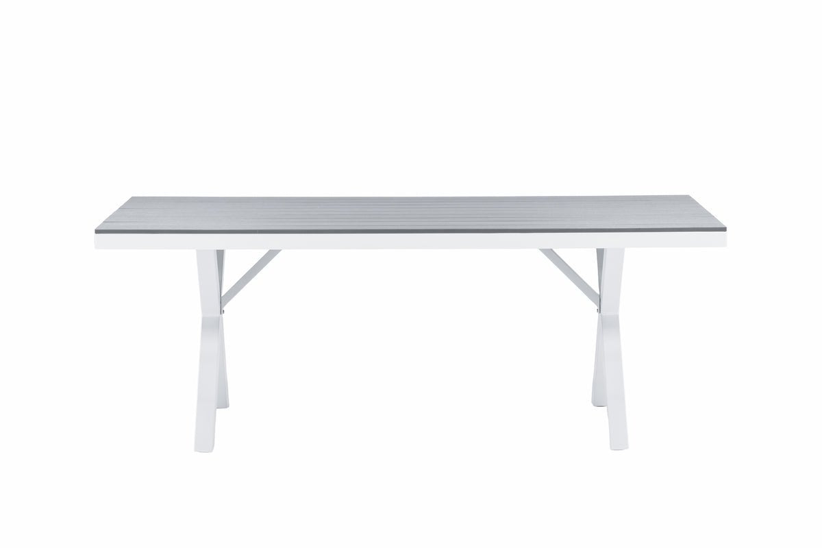 Table de jardin Lumari - table à manger rectangulaire blanc-gris en Aintwood et aluminium