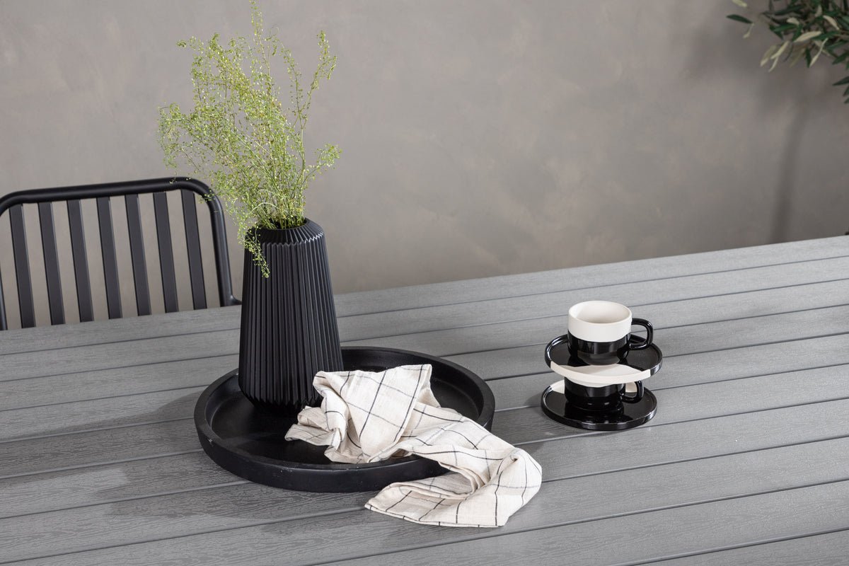 Table de jardin Lumari - table à manger rectangulaire blanc-gris en Aintwood et aluminium